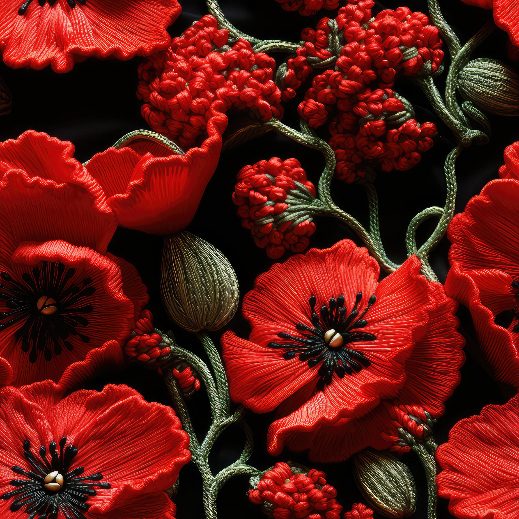 FLOWERS 3D WZ. 7 - dzianina pętelkowa z elastanem ITY