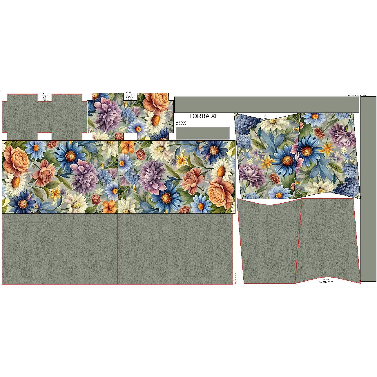 Torba XL z saszetką 2 w 1 - FLOWERS wz.15 - zestaw do uszycia