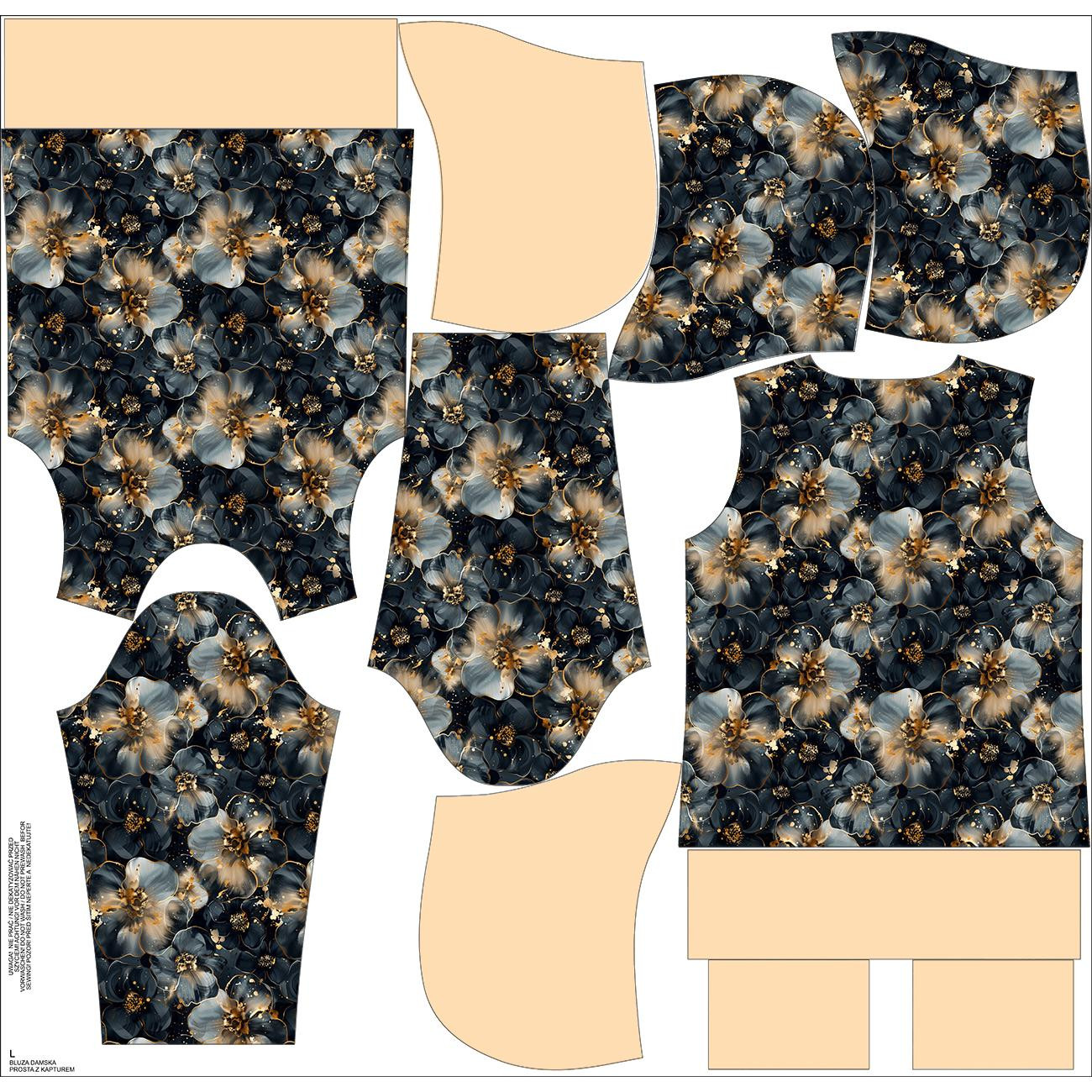 BLUZA DAMSKA (POLA) CLASSIC Z KAPTUREM - FLOWERS WZ.58 - zestaw do uszycia