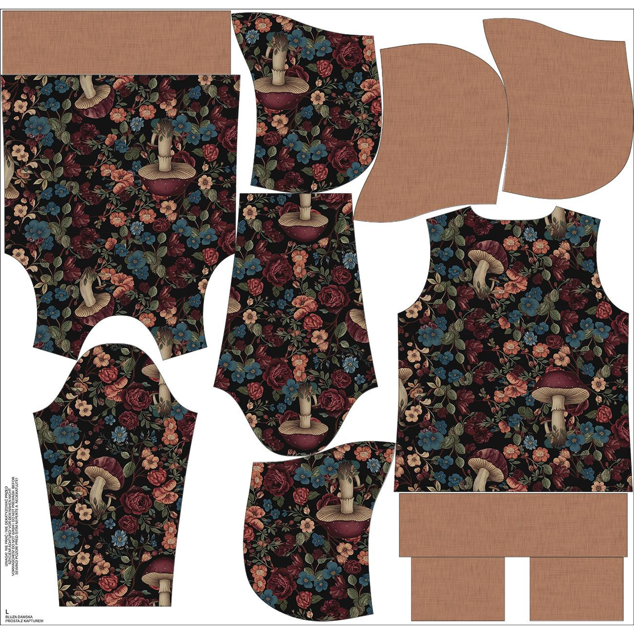 BLUZA DAMSKA (POLA) CLASSIC Z KAPTUREM - FLOWERS WZ.60 - zestaw do uszycia