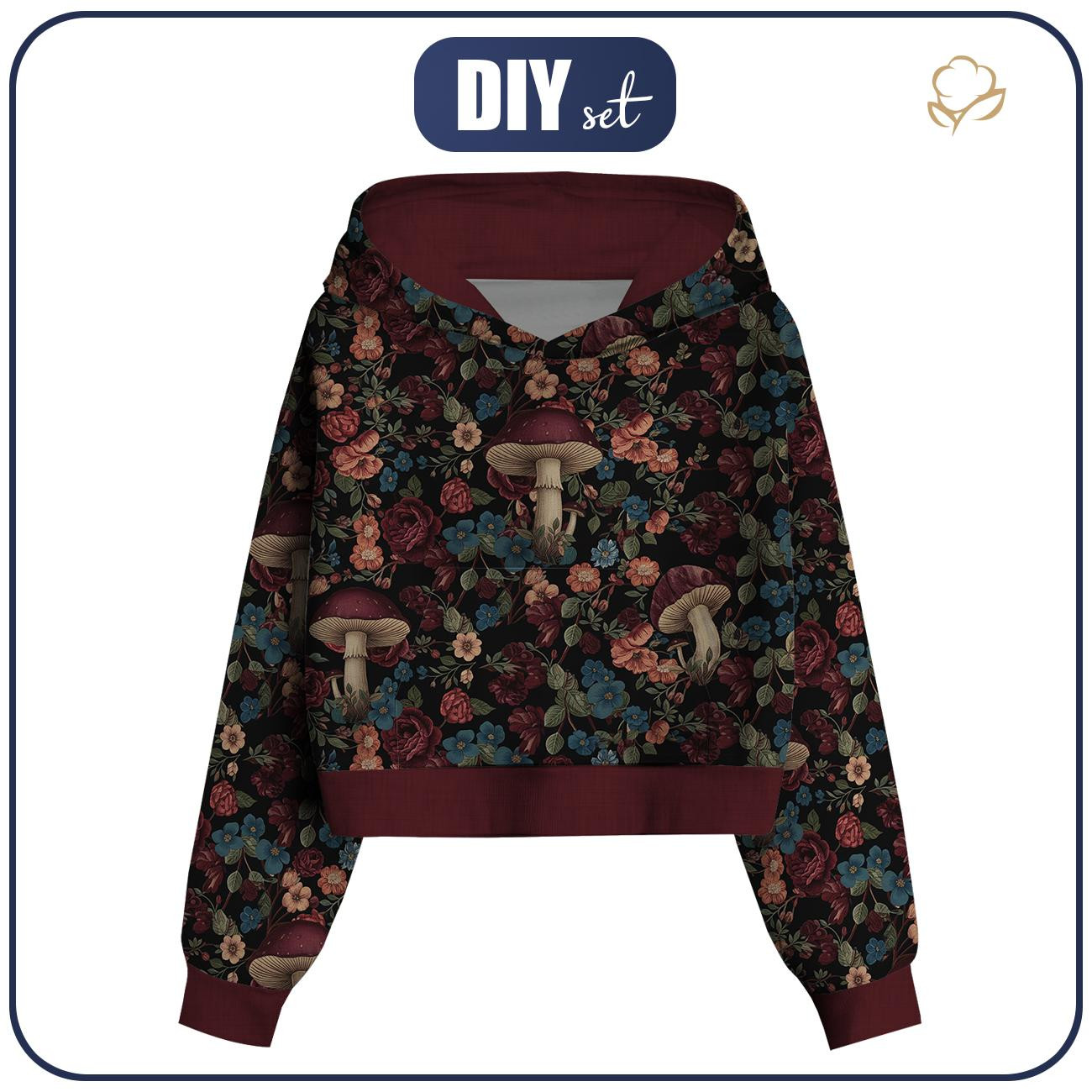 KRÓTKA BLUZA Z KAPTUREM (IDA) - FLOWERS wz.60 - zestaw do uszycia