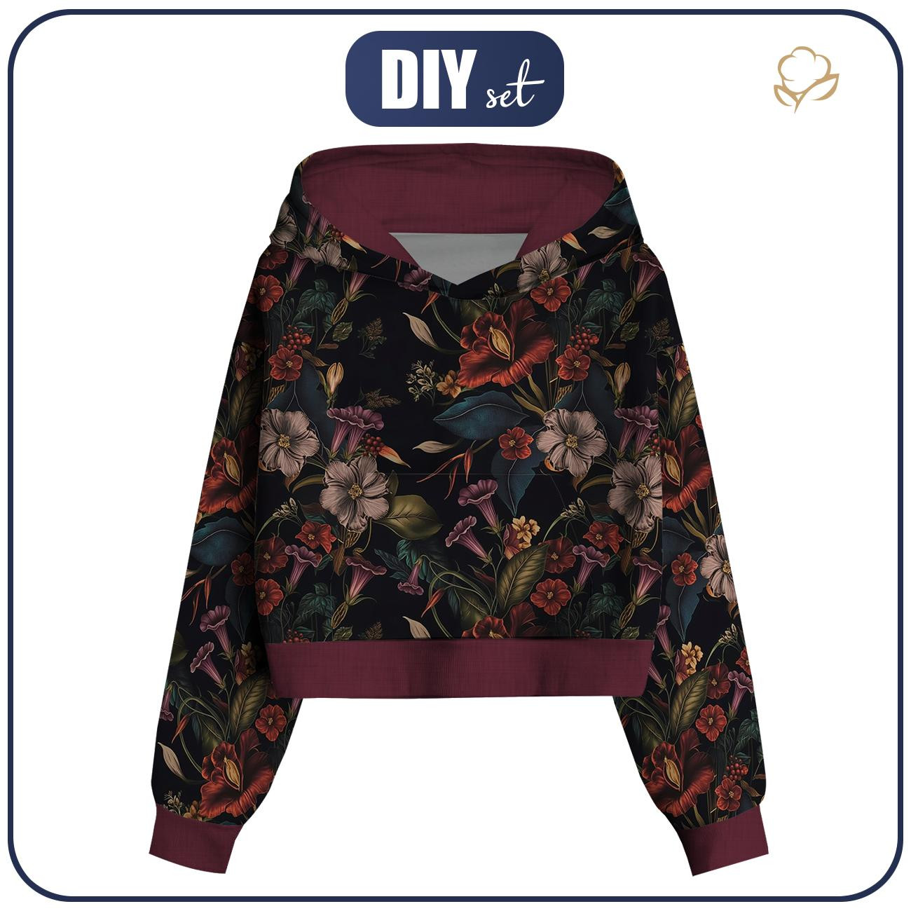 KRÓTKA BLUZA Z KAPTUREM (IDA) - FLOWERS wz.62 - zestaw do uszycia