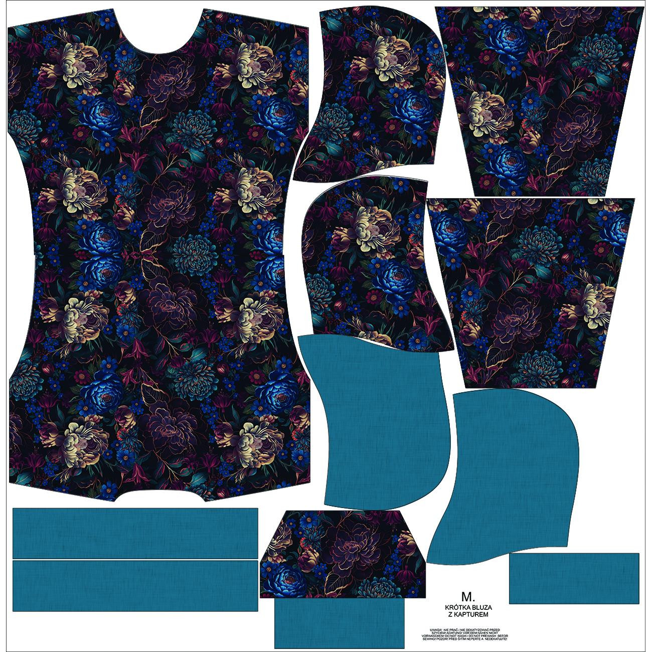 KRÓTKA BLUZA Z KAPTUREM (IDA) - FLOWERS wz.63 - zestaw do uszycia