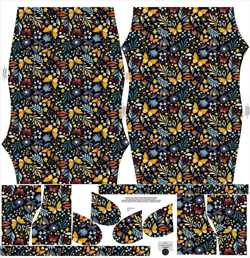 SUKIENKA HISZPANKA "CARMEN" - FOLKOWE MOTYLE / czarny -  zestaw do uszycia