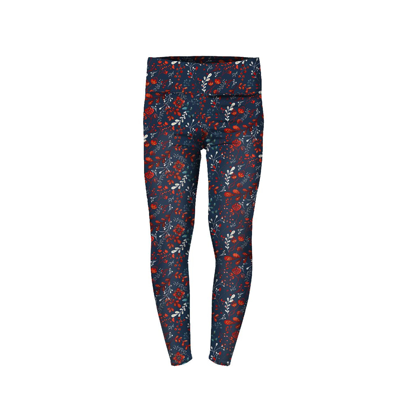 THERMO LEGGINSY DZIEWCZĘCE (DORA) - FOLKOWY FLORAL wz. 1 / czerwony (FOLKOWY LAS) - zestaw do uszycia