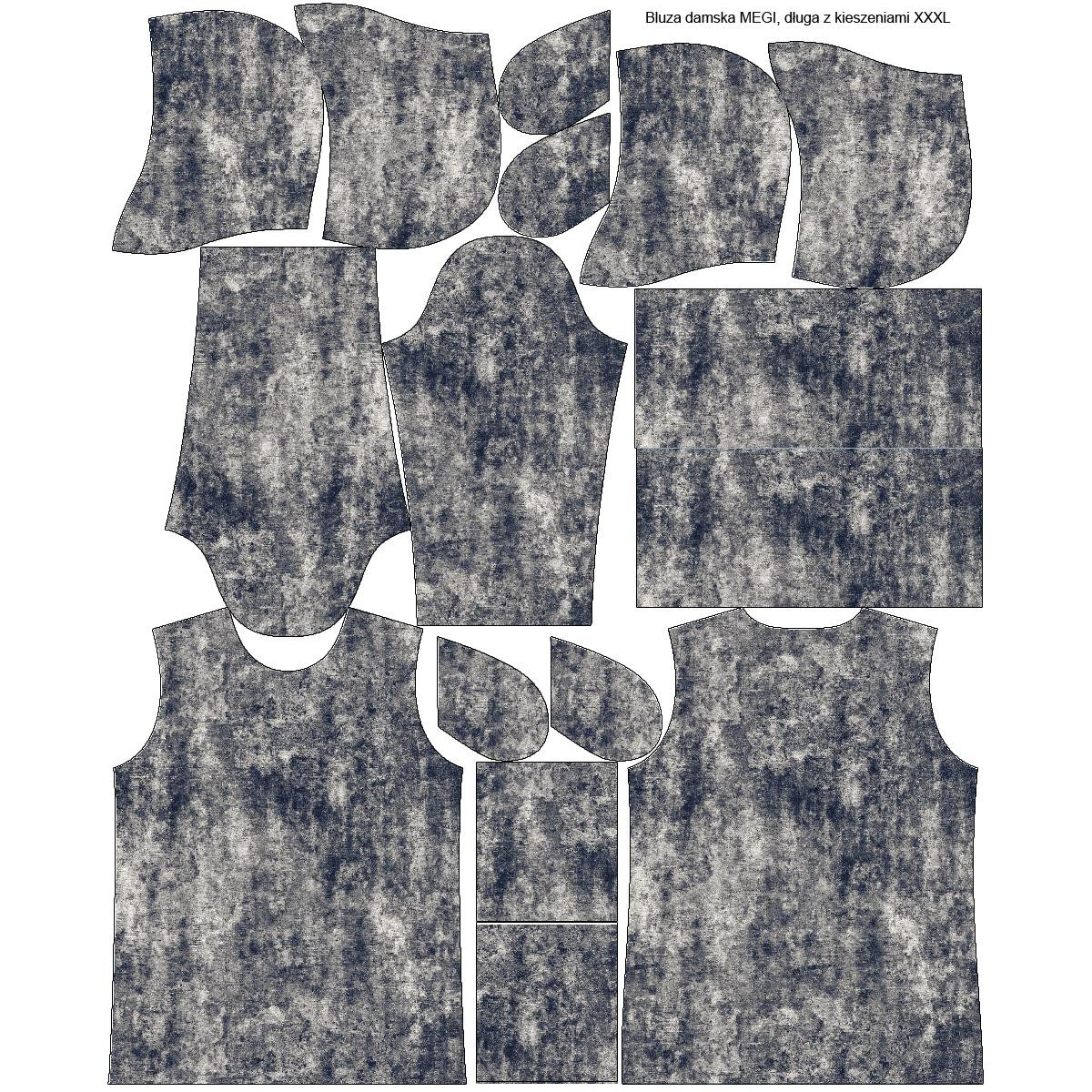 BLUZA DAMSKA (MEGI) - DŁUGA Z KAPTUREM - GRUNGE (navy) -  dzianina pętelkowa