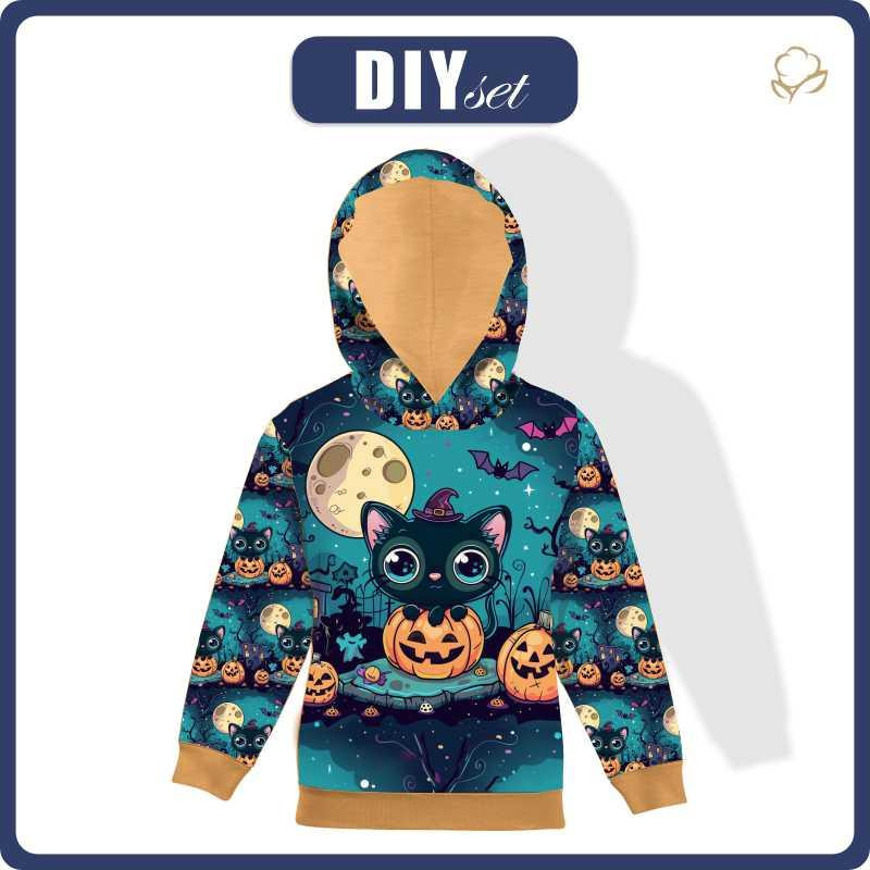 DZIECIĘCA BLUZA Z KAPTUREM (ALEX) - HALLOWEEN CAT MOON - zestaw do uszycia