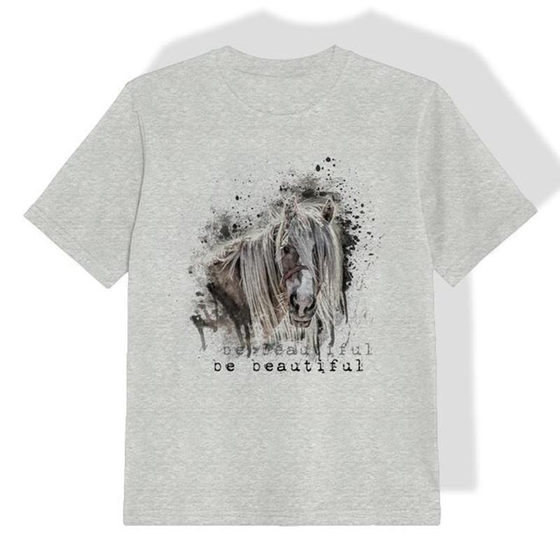 T-SHIRT DZIECIĘCY - BE BEAUTIFUL (BE YOURSELF) - M-01 melanż jasnoszary - single jersey