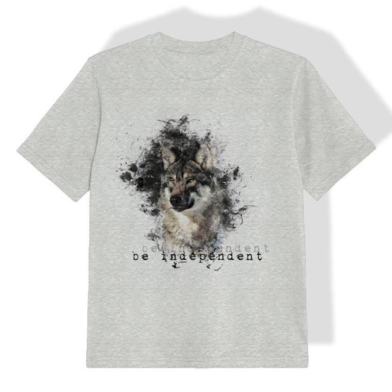 T-SHIRT DZIECIĘCY - BE INDEPENDENT (BE YOURSELF) - M-01 melanż jasnoszary - single jersey
