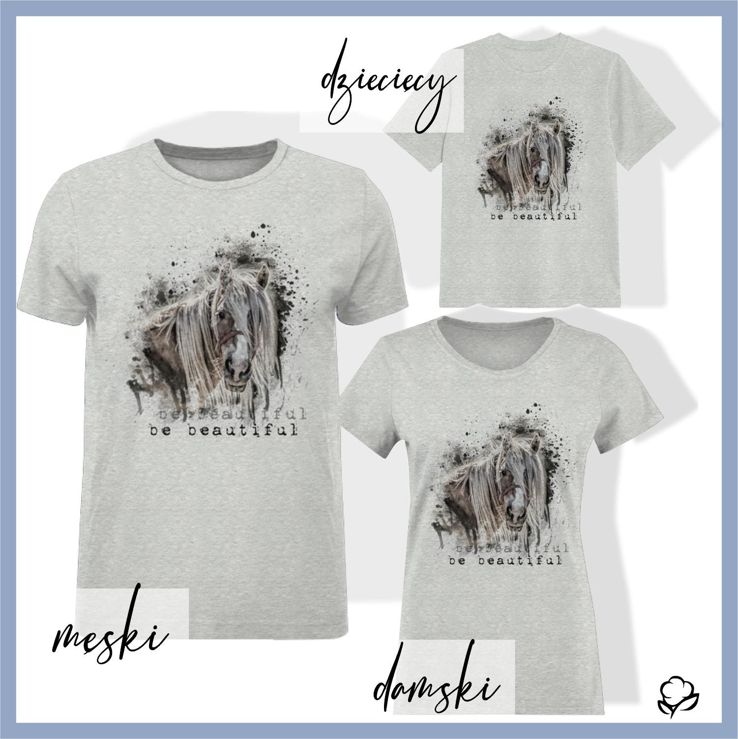 T-SHIRT DZIECIĘCY - BE BEAUTIFUL (BE YOURSELF) - M-01 melanż jasnoszary - single jersey