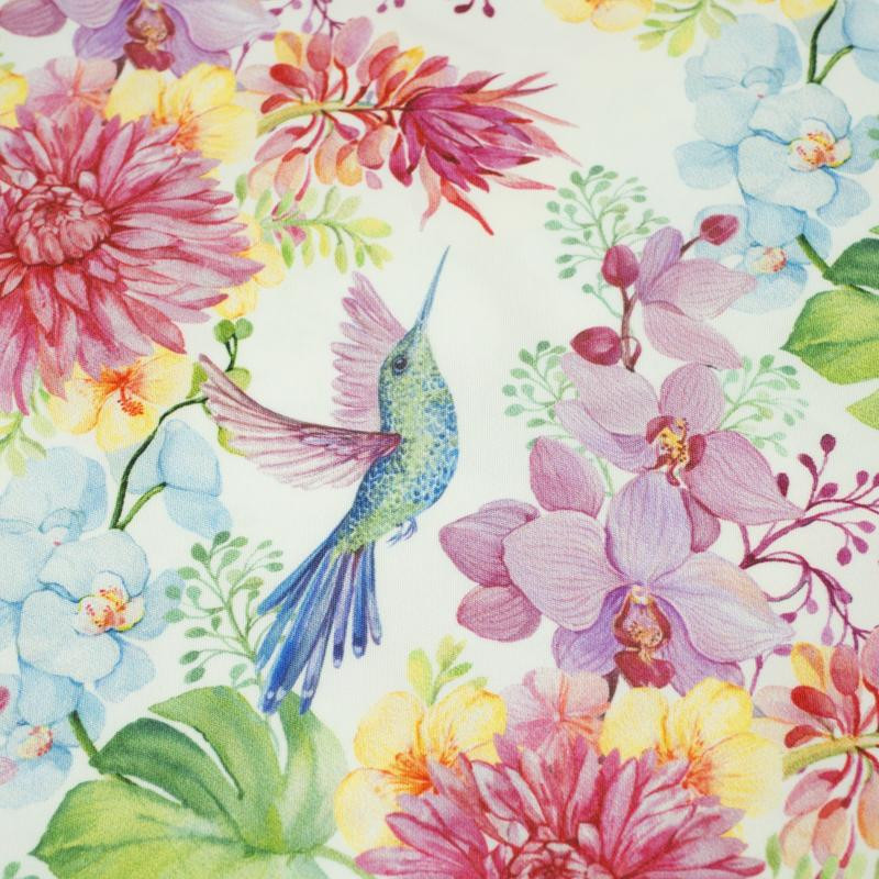 KOLIBRY I KWIATY - tkanina szybkoschnąca