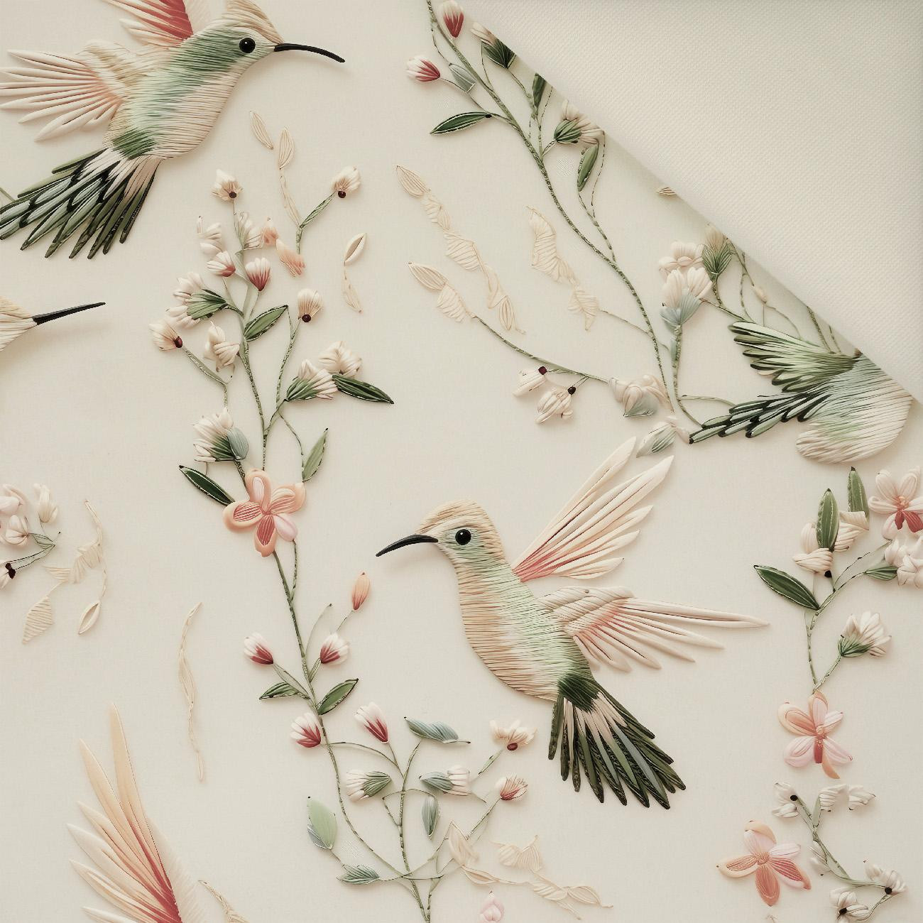 PASTEL BIRDS WZ.6 (KOLIBRY)- Welur tapicerski