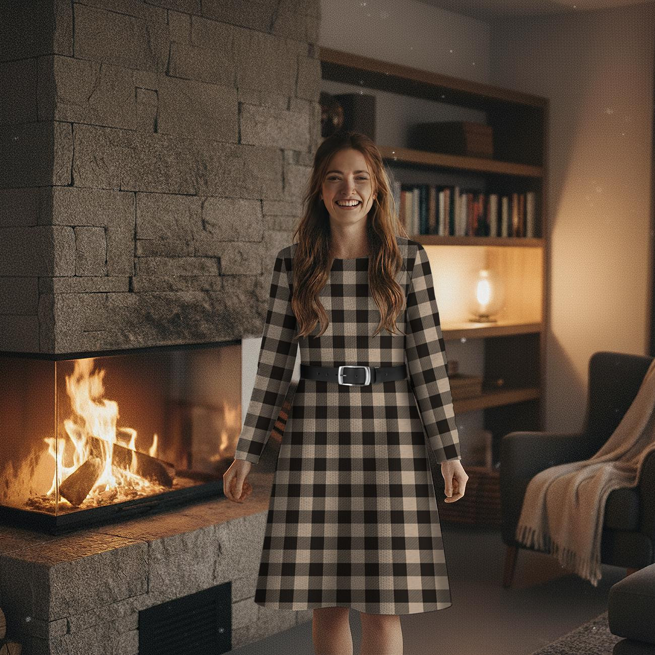 KRATA VICHY - MELANŻ BEŻOWY - dresówka pętelkowa