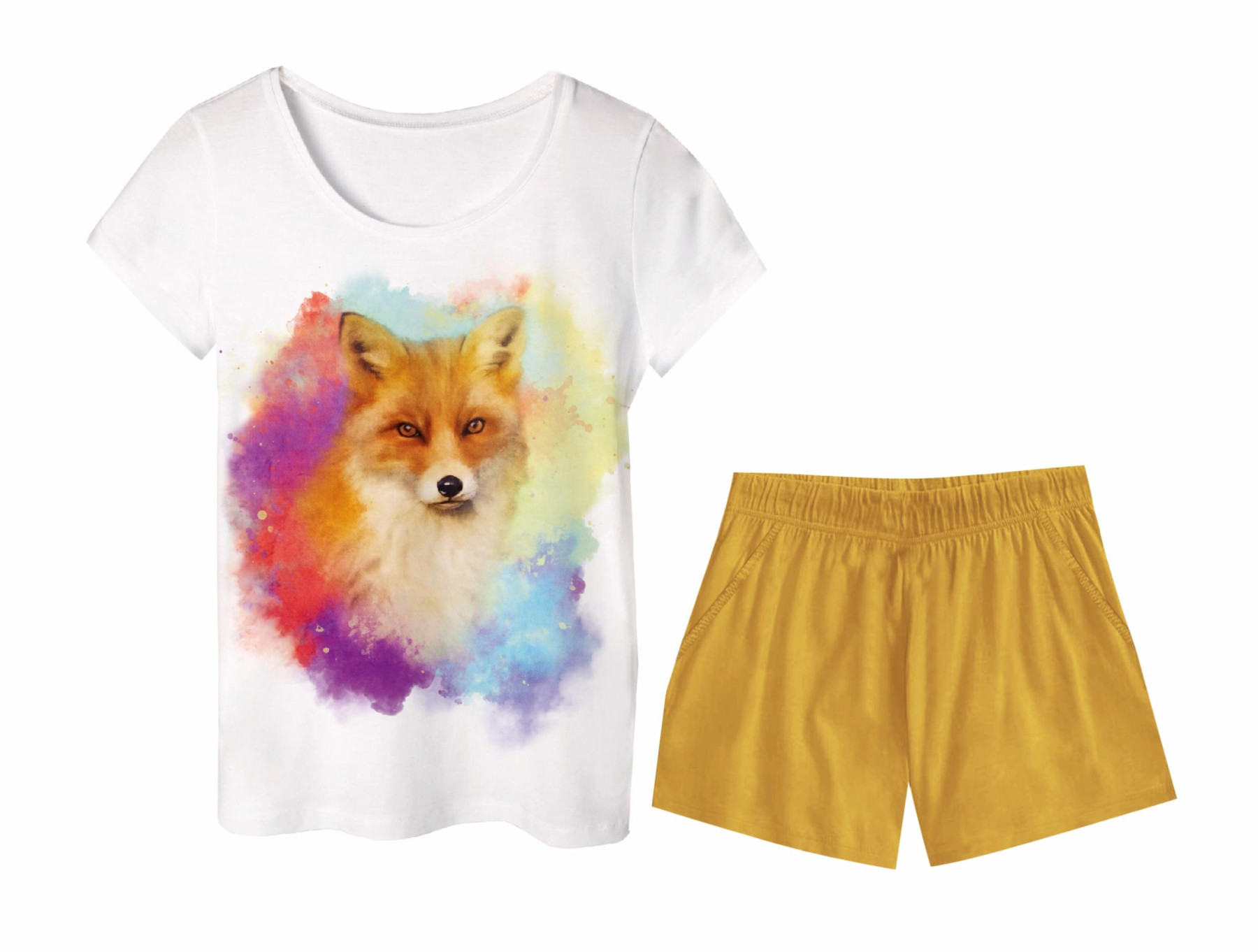 PIŻAMA-T-SHIRT "LINDA" - LIS / tęczowy - zestaw do uszycia