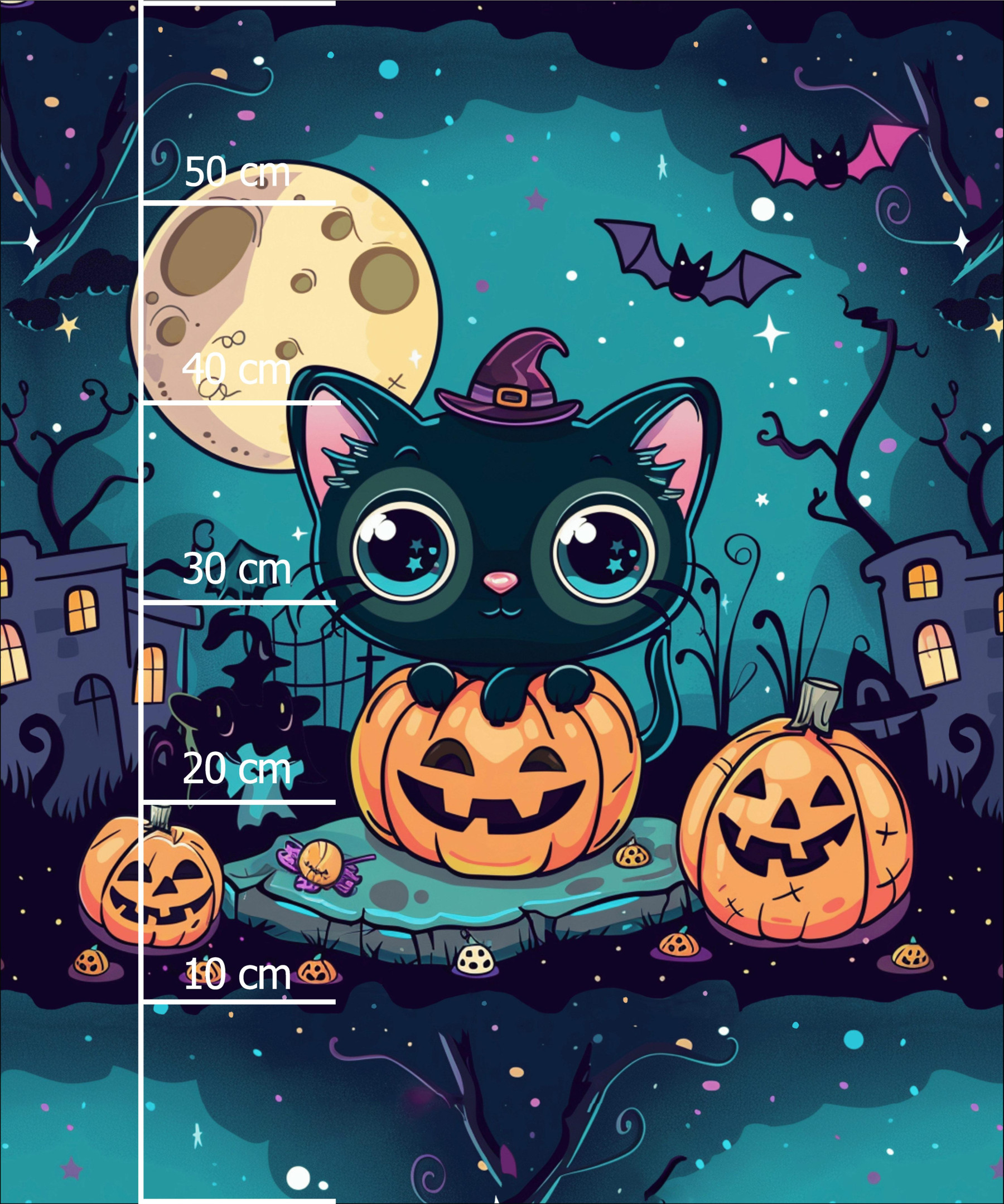 HALLOWEEN CAT MOON - PANEL (60cm x 50cm) SINGLE JERSEY