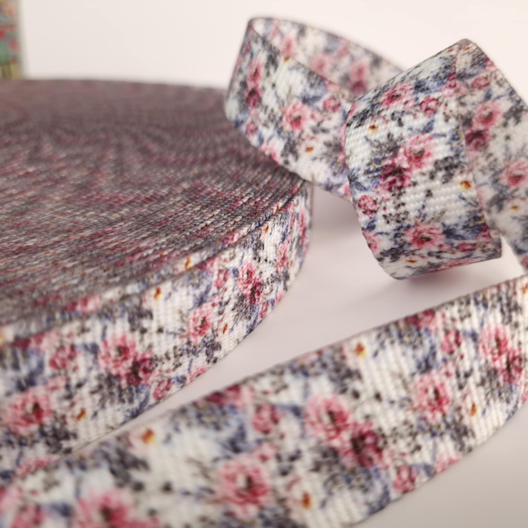 Taśma nośna parciana 25mm -   AKWARELOWY BUKIET