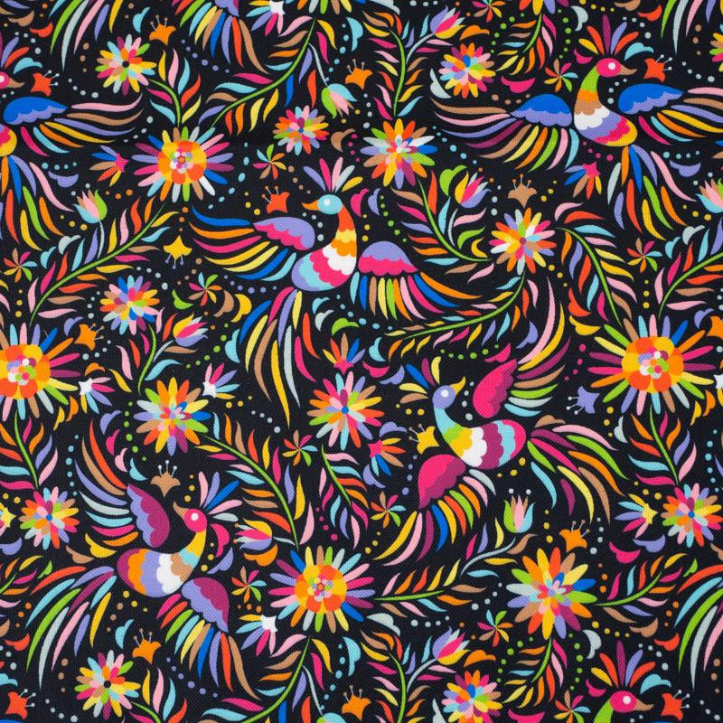 FOLKOWE KOGUTY / czarny - tkanina wodoodporna 