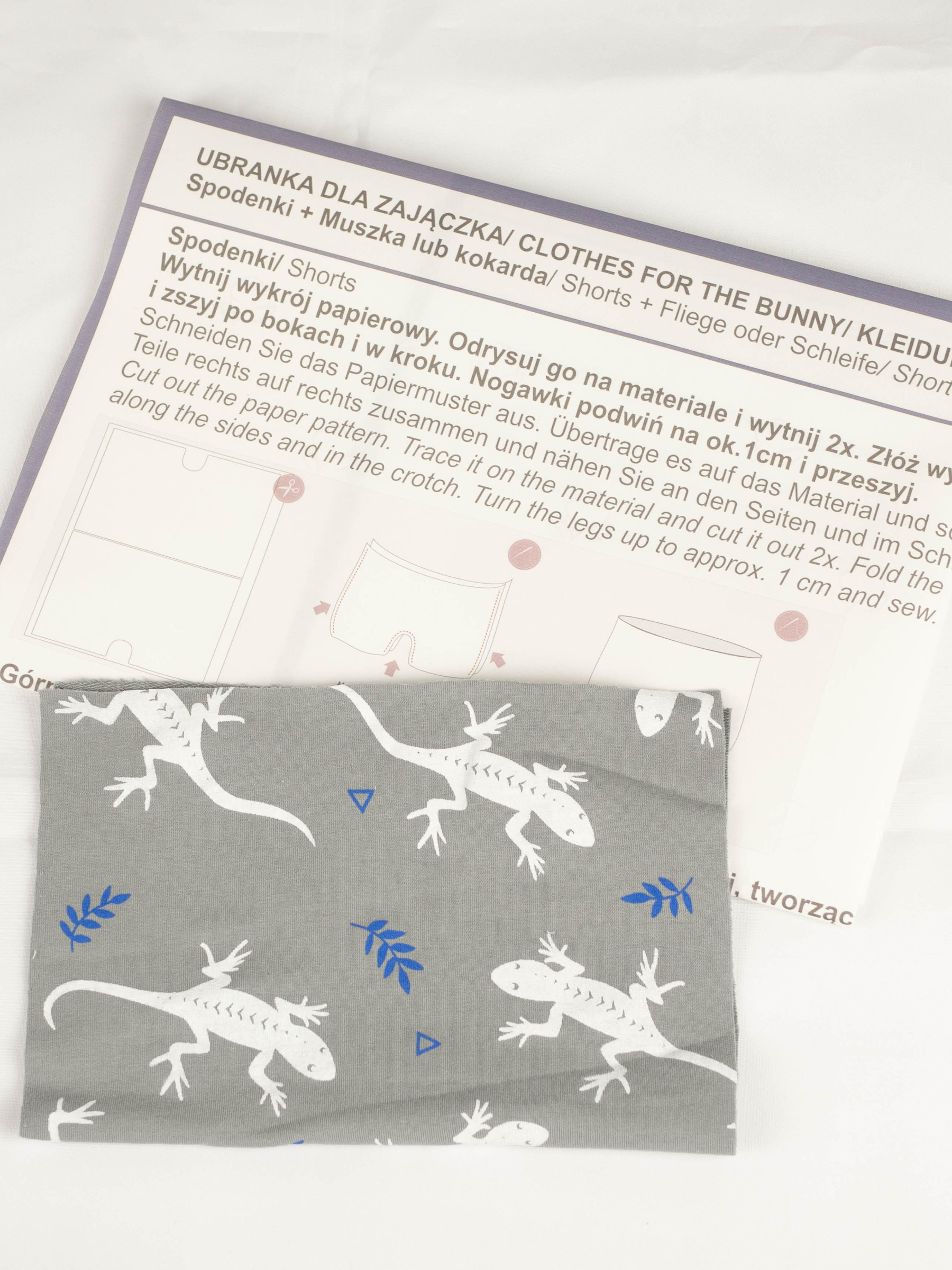 SPODENKI + MUSZKA DLA ZAJĄCZKA - JASZCZURKI - zestaw do uszycia 