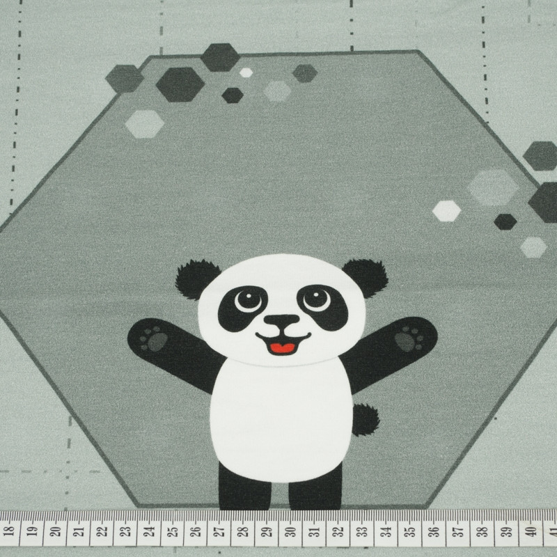 PANDA JANEK (heksagony) / szary - panel single jersey TE210