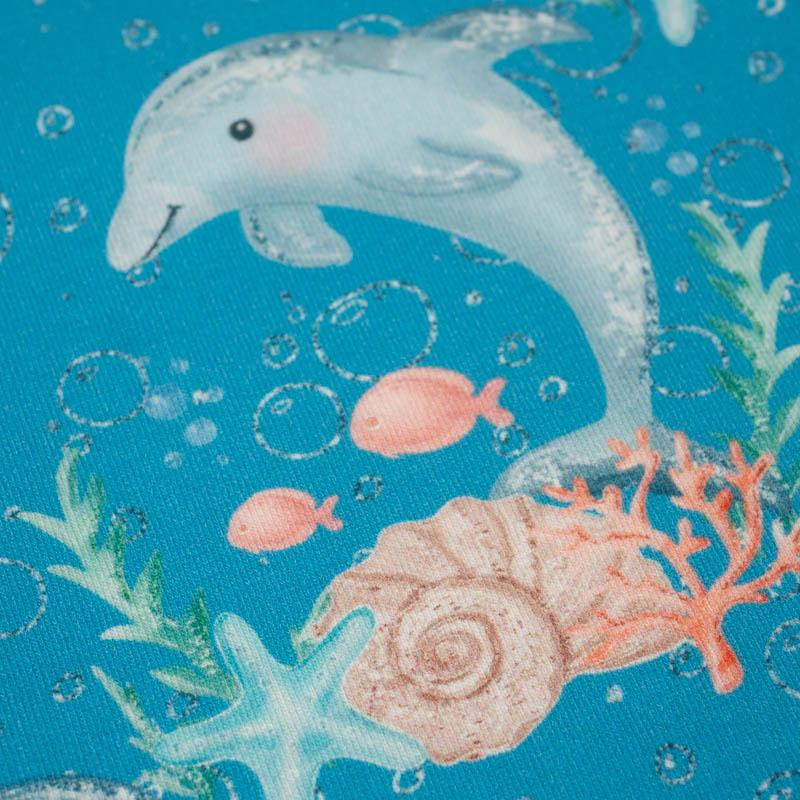 DELFINY wz. 3 (BAJKOWY OCEAN) / niebieski - single jersey z elastanem 