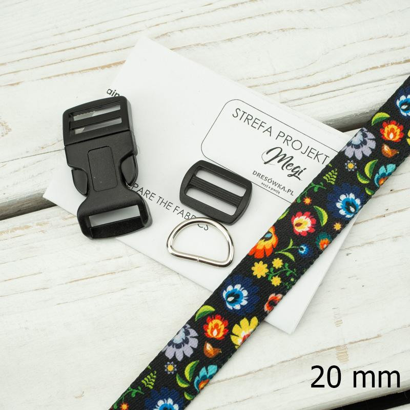 Obroża - FOLK ŁOWICKI / czarny 20mm