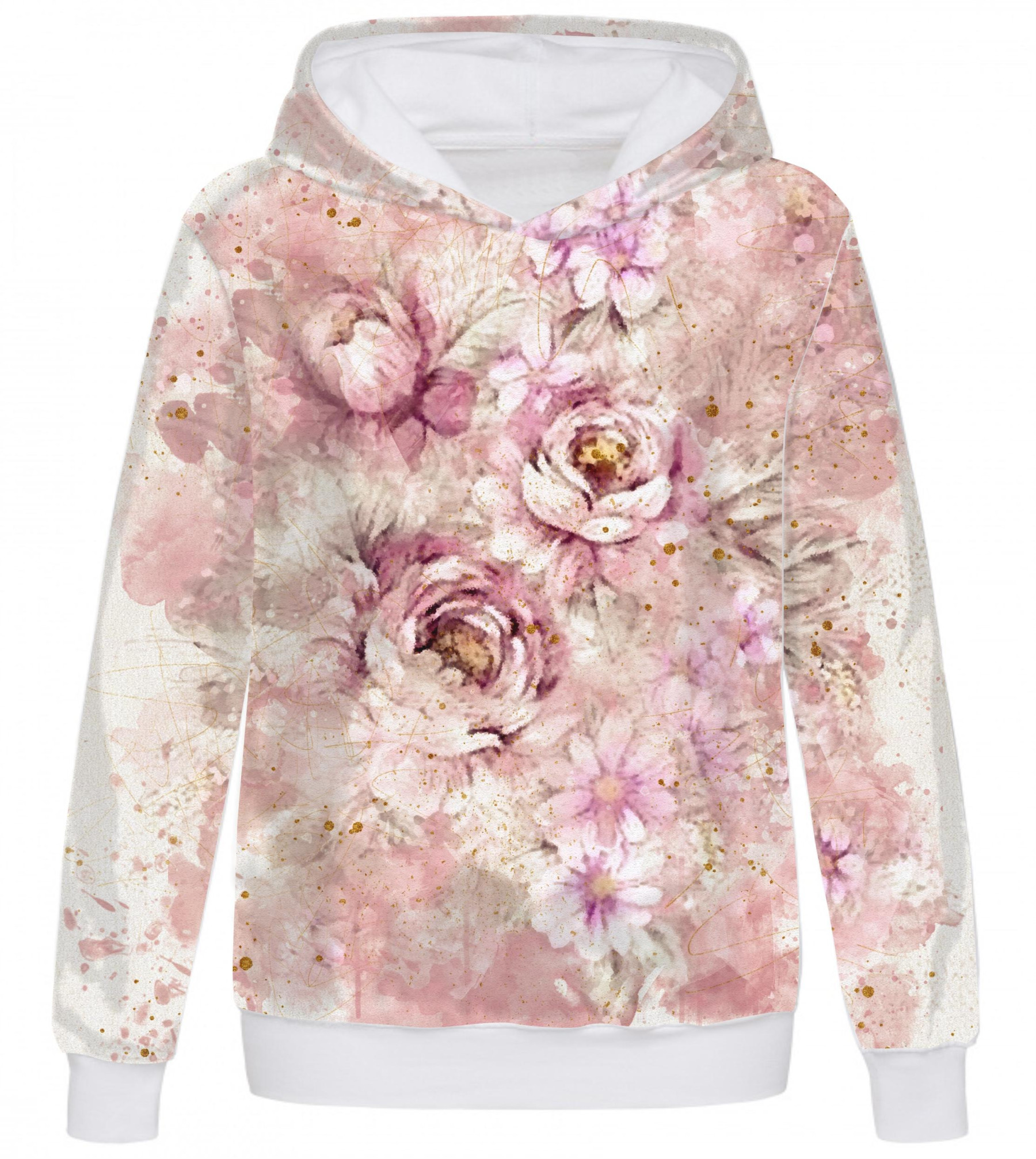 BLUZA DAMSKA (POLA) CLASSIC Z KAPTUREM - WATERCOLOR FLOWERS wz. 6 - dzianina pętelkowa
