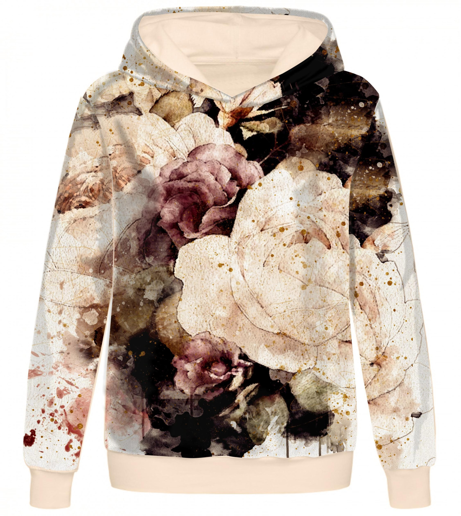 BLUZA DAMSKA (POLA) CLASSIC Z KAPTUREM - WATERCOLOR FLOWERS wz. 4 - dzianina pętelkowa