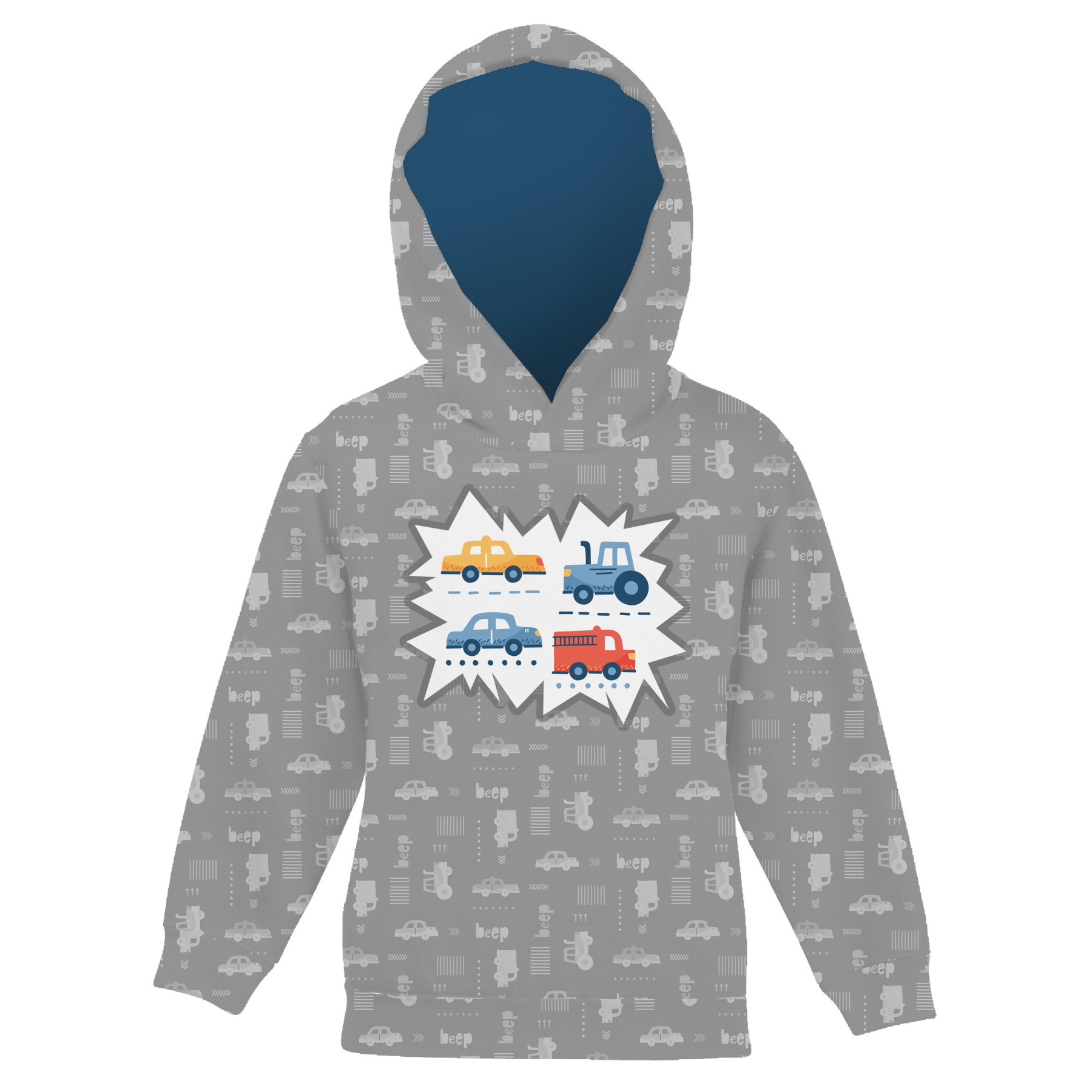 DZIECIĘCA BLUZA Z KAPTUREM (ALEX) - POJAZDY wz. 2 / biały (ADVENTURE BEGINS) - zestaw do uszycia