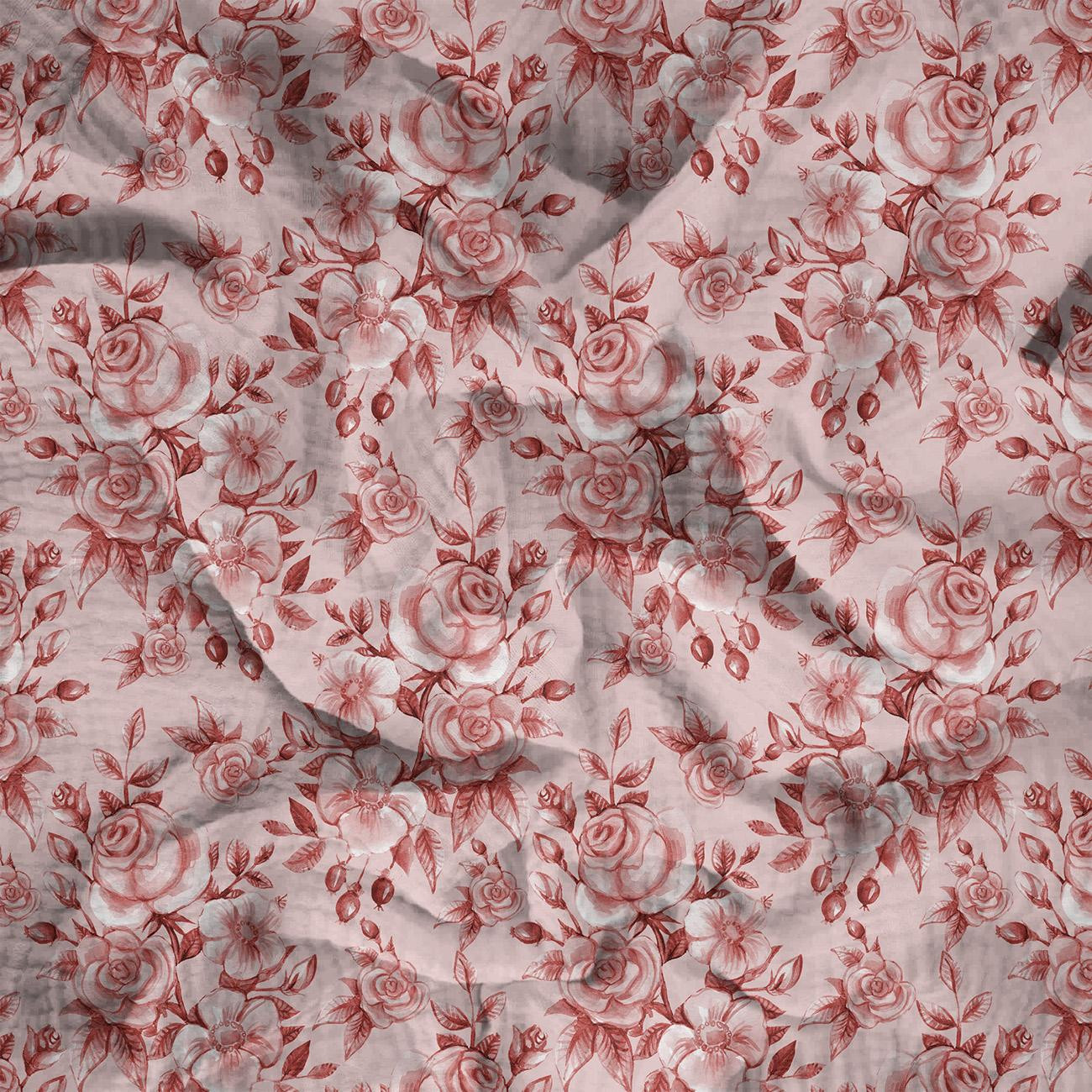 RÓŻE wz. 1 (czerwony) - Muślin bawełniany