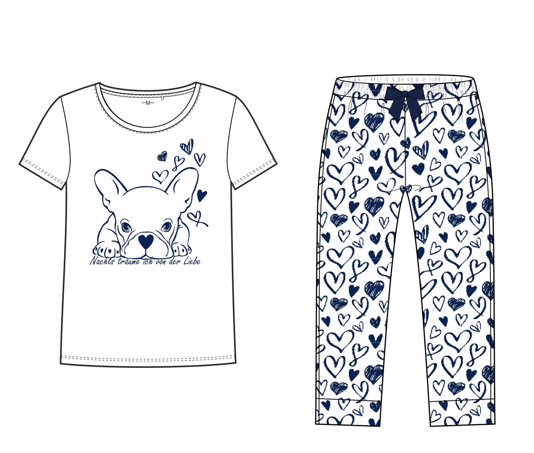PIŻAMA-SPODNIE 3/4 "LINDA" - SERCA / navy - zestaw do uszycia