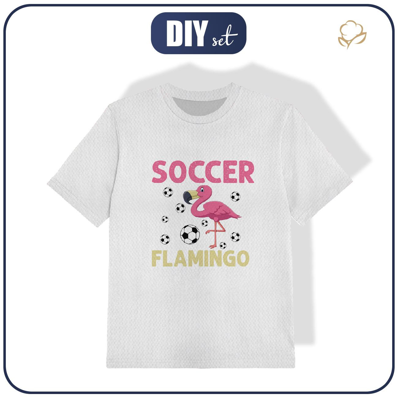 T-SHIRT SPORTOWY DZIECIĘCY - SOCCER FLAMINGO / biały (92/98)