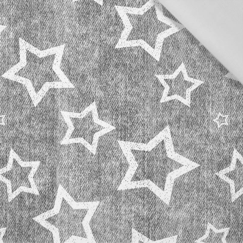 BIAŁE GWIAZDY (kontur) / przecierany jeans szary - tkanina bawełniana