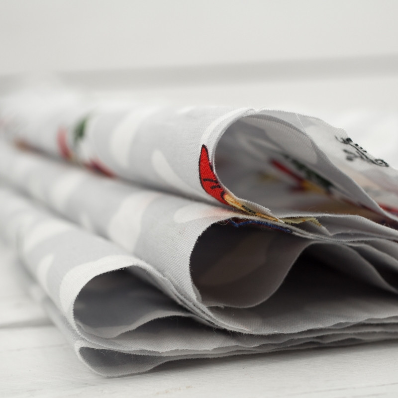 CZERWONY KAPTUREK SERCA / jasny szary - tkanina bawełniana