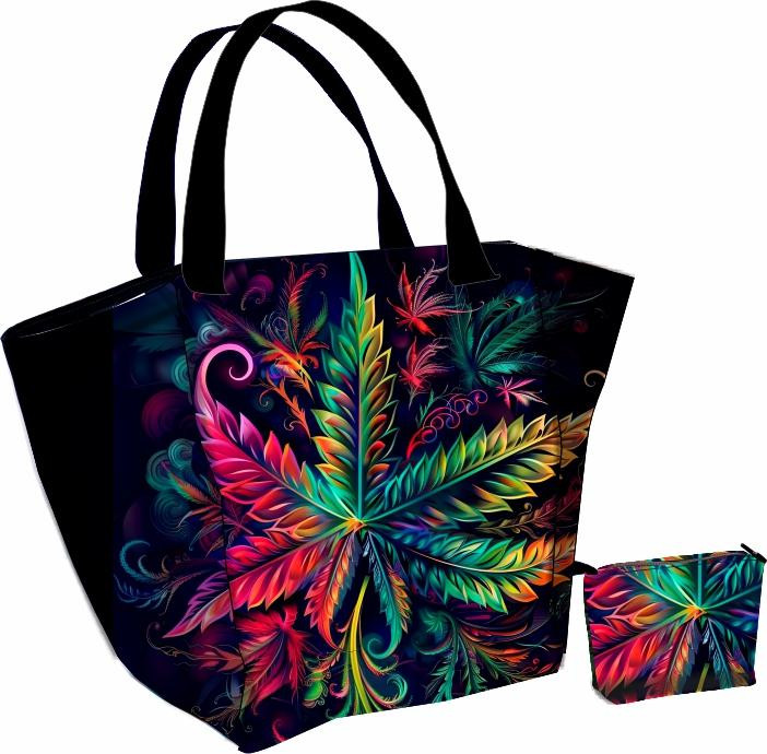 Torba XL z saszetką 2 w 1 - Hemp leaves WZ. 8 - zestaw do uszycia