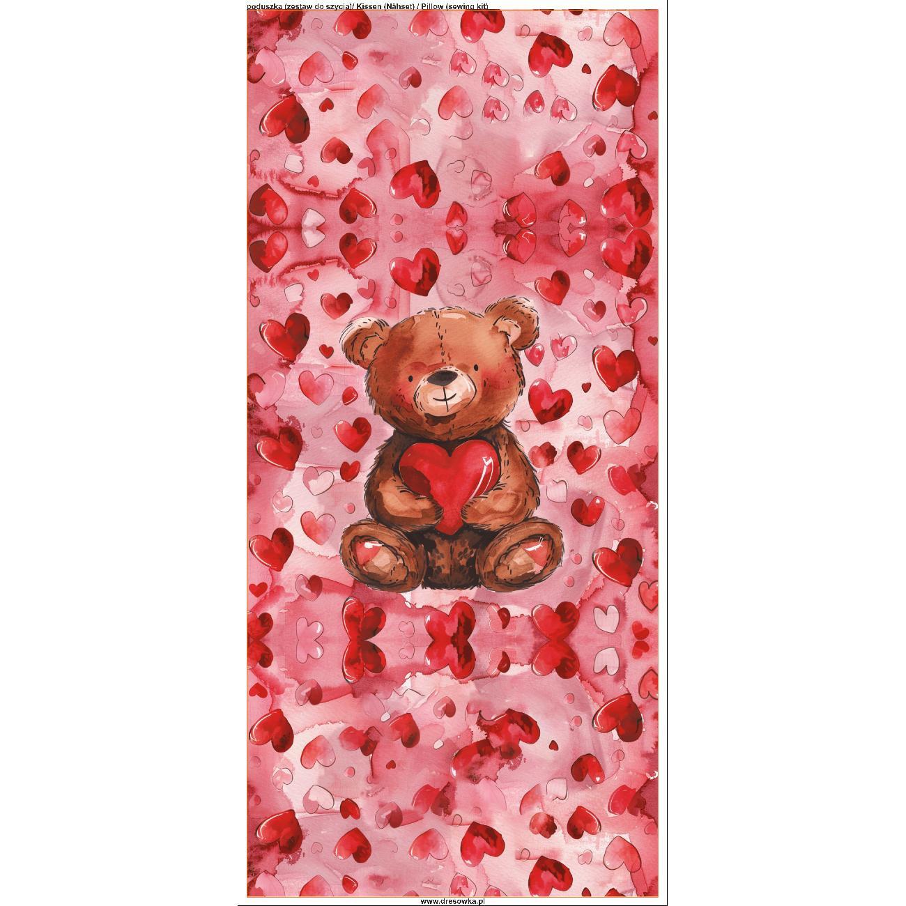 PODUSZKA 45X45 - VALENTINE'S DAY / BEAR 2 - tkanina bawełniana - zestaw do uszycia