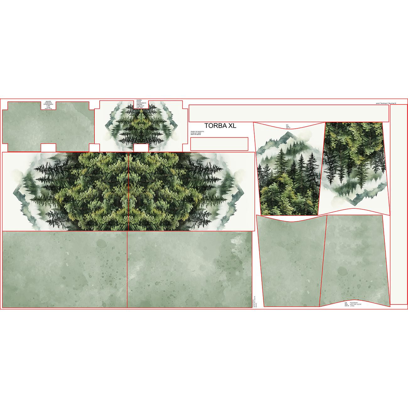 Torba XL z saszetką 2 w 1 - WATERCOLOR FOREST WZ.2 - zestaw do uszycia