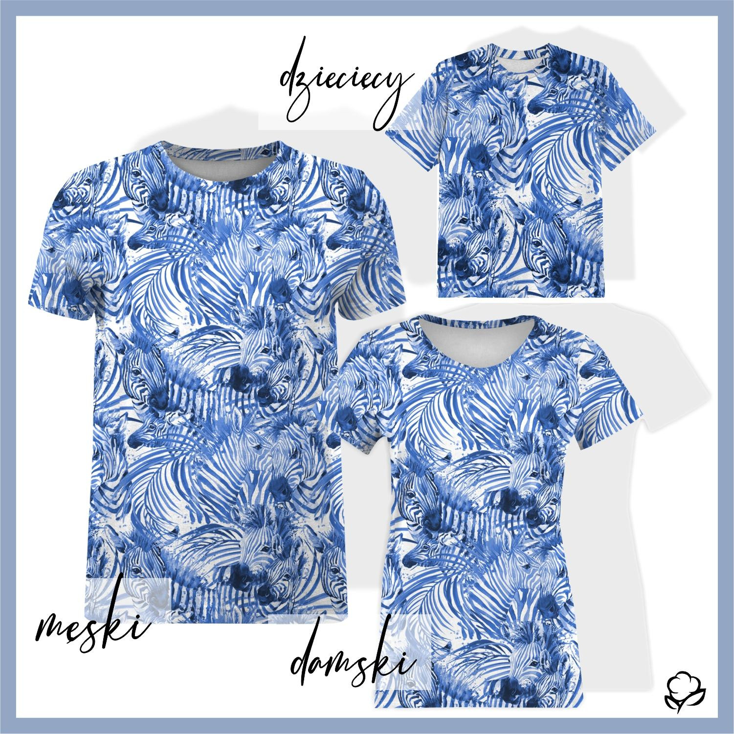 T-SHIRT MĘSKI - ZEBRY (CLASSIC BLUE) - single jersey
