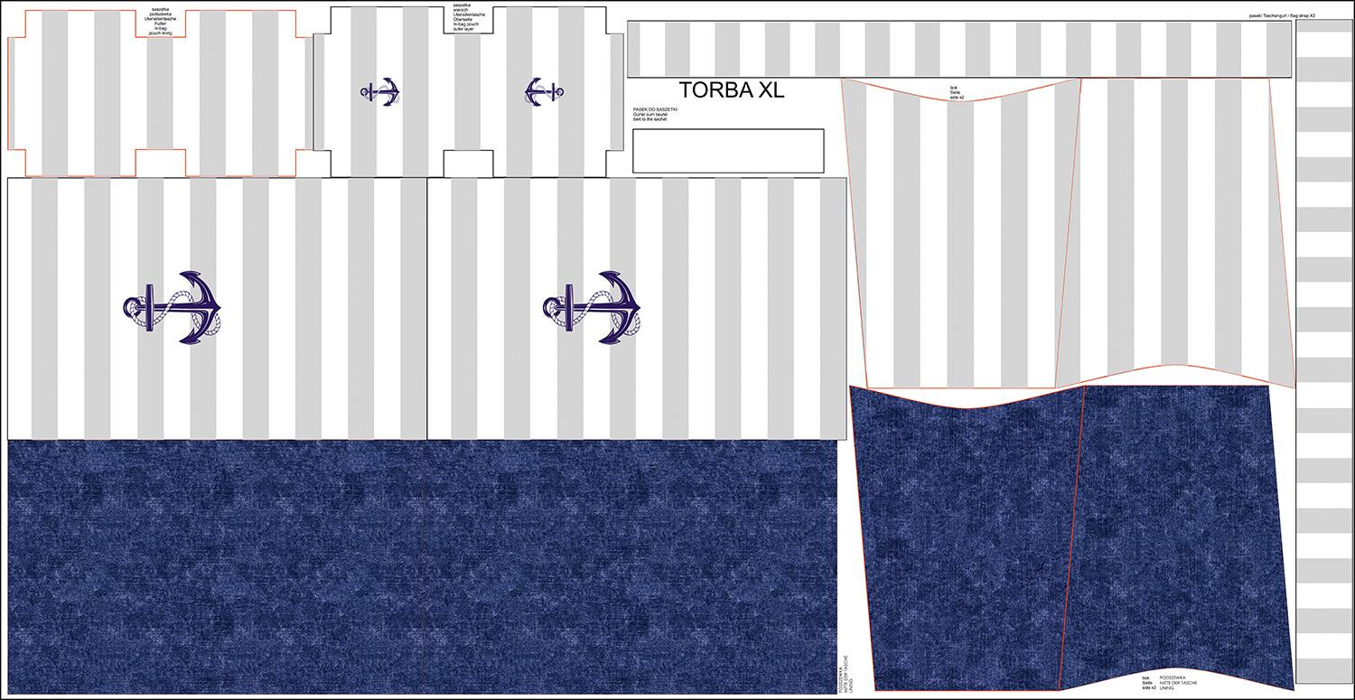 Torba XL z saszetką 2 w 1 - GRANATOWA KOTWICA  - zestaw do uszycia