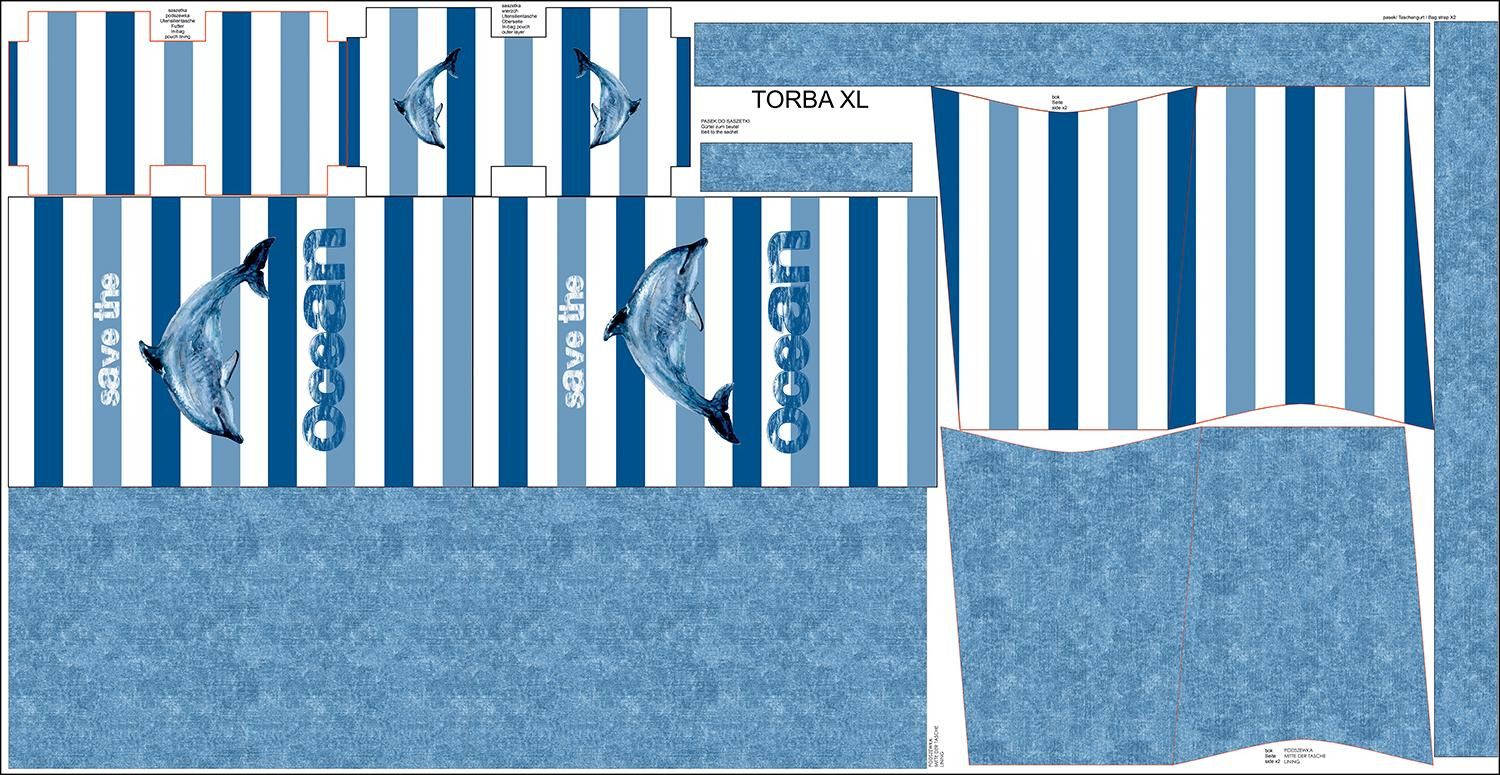 Torba XL z saszetką 2 w 1 - DELFIN (SAVE THE OCEAN) - zestaw do uszycia