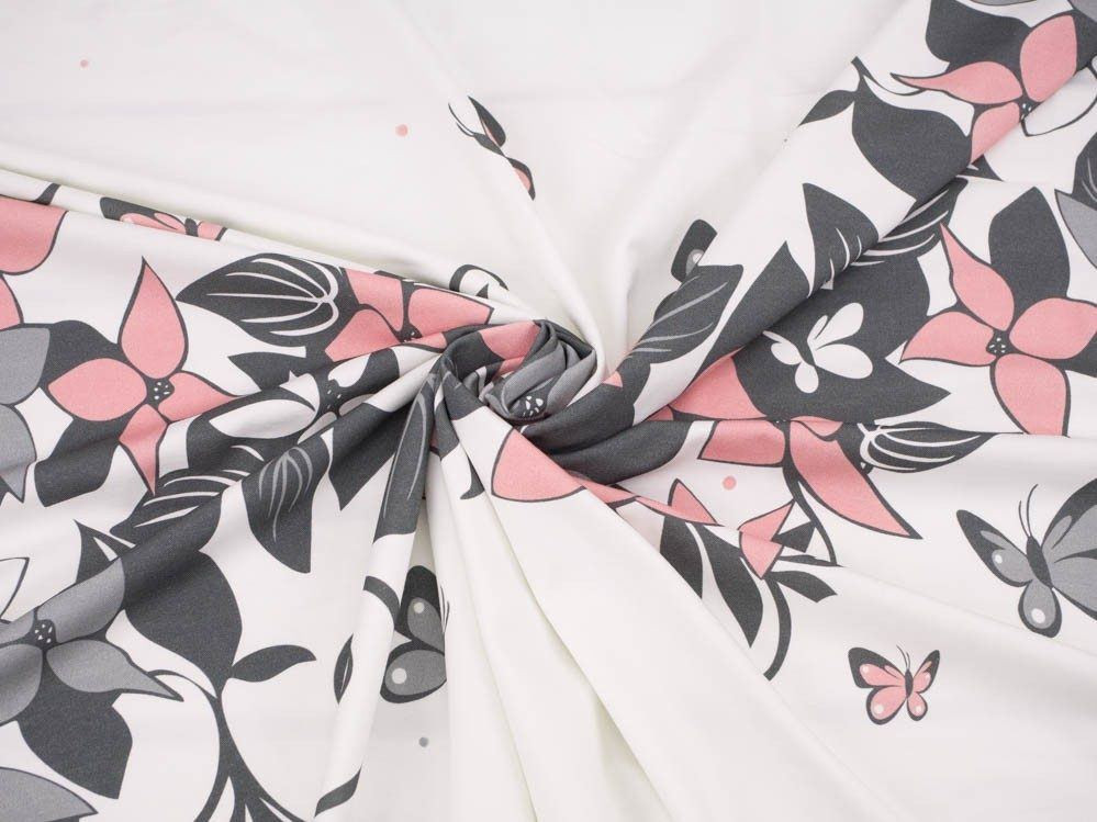 FLORAL PANEL (XL) / szaro-różowy - panel jersey wiskozowy WE210