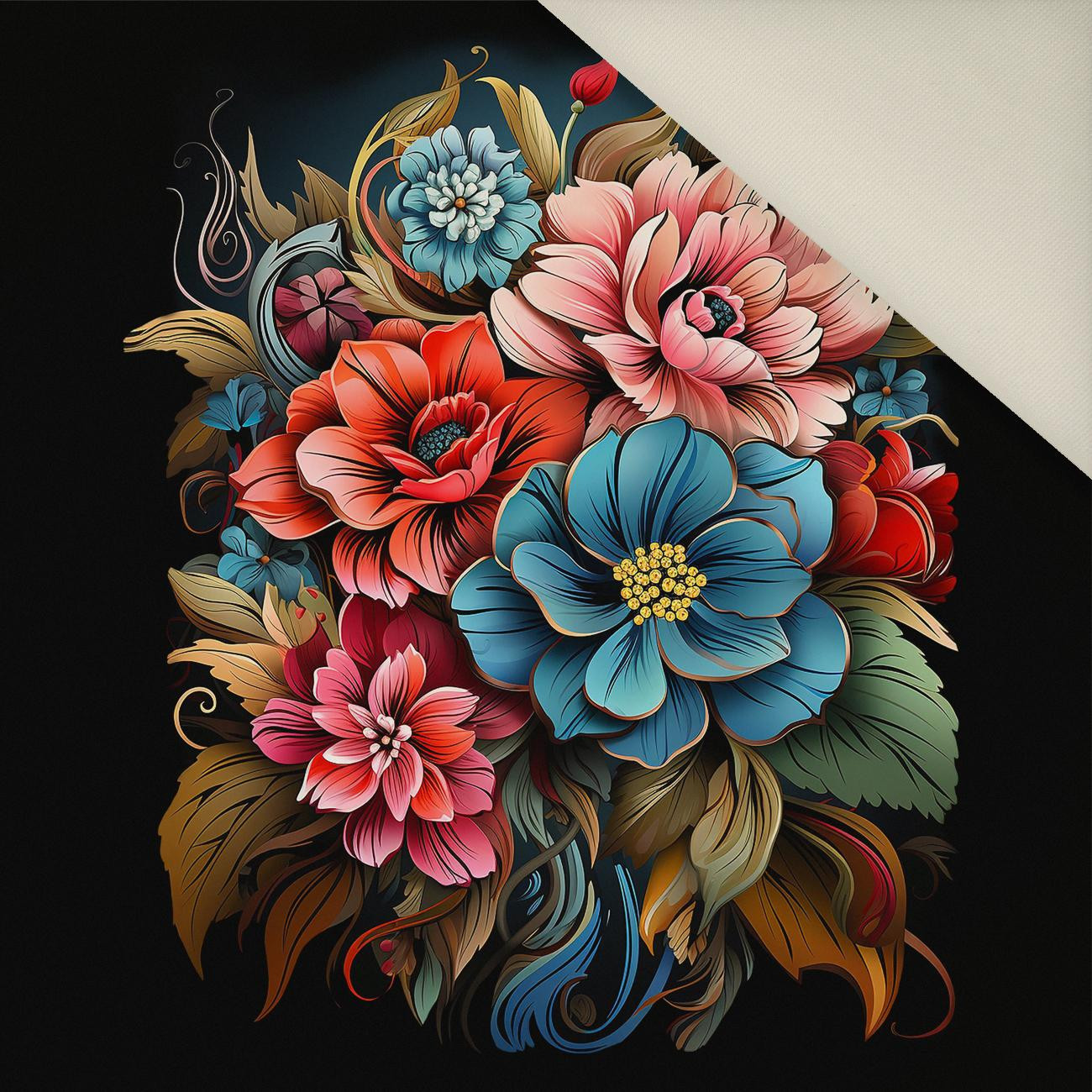 BOUQUET OF FLOWERS WZ.1 - panel (60cm x 50cm) - Welur tapicerski