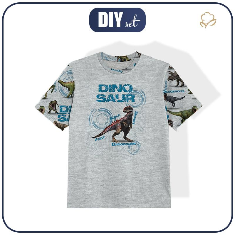 T-SHIRT DZIECIĘCY- DINO CELOWNIK / M-01 melanż jasnoszary- single jersey