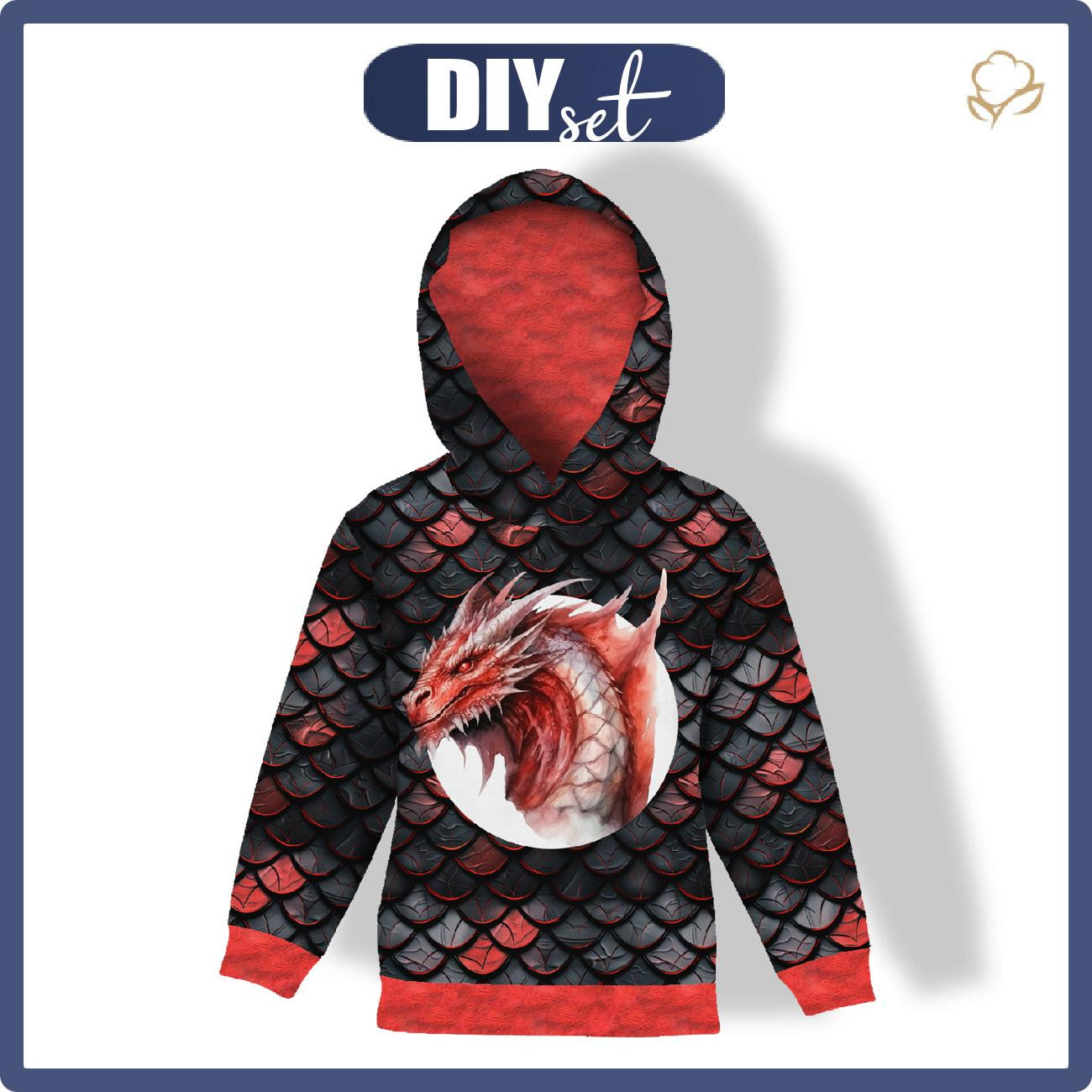 DZIECIĘCA BLUZA Z KAPTUREM (ALEX) - dragon red  - zestaw do uszycia (czerwony)