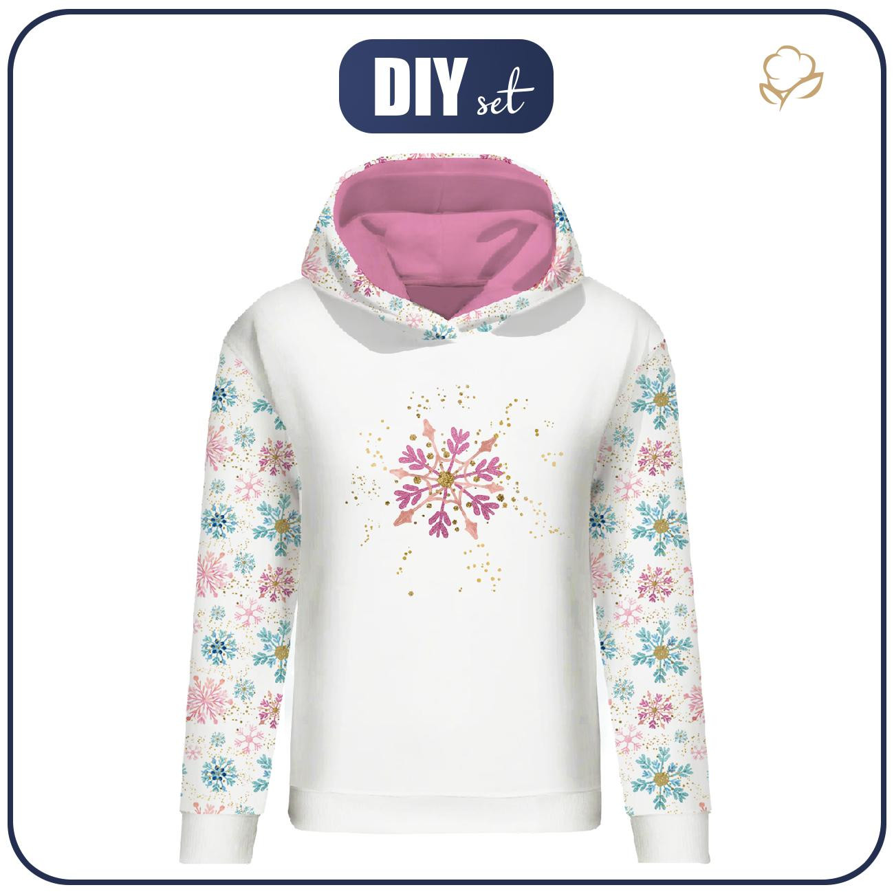 BLUZA DAMSKA (POLA) CLASSIC Z KAPTUREM - ŚNIEŻYNKI MIX - dzianina pętelkowa