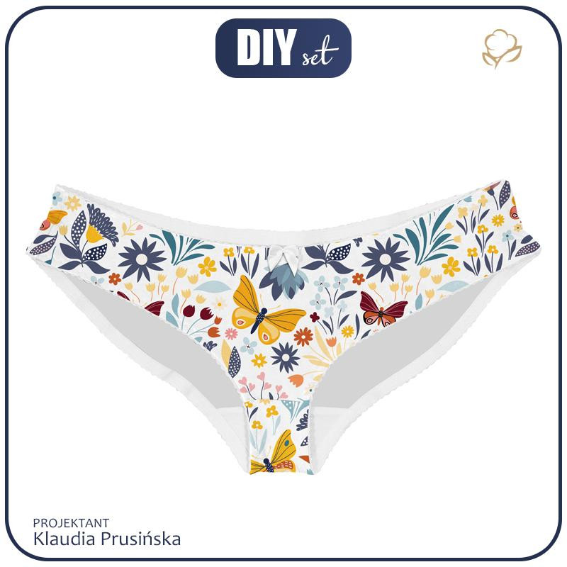 FIGI DAMSKIE - FOLKOWE MOTYLE / biały