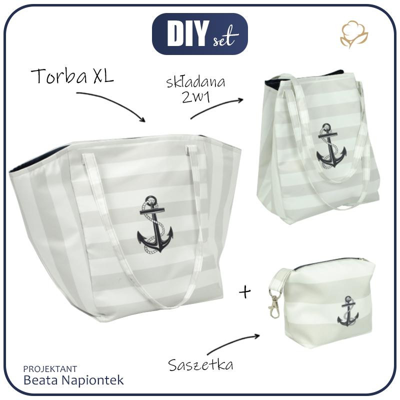 Torba XL z saszetką 2 w 1 - GRANATOWA KOTWICA  - zestaw do uszycia