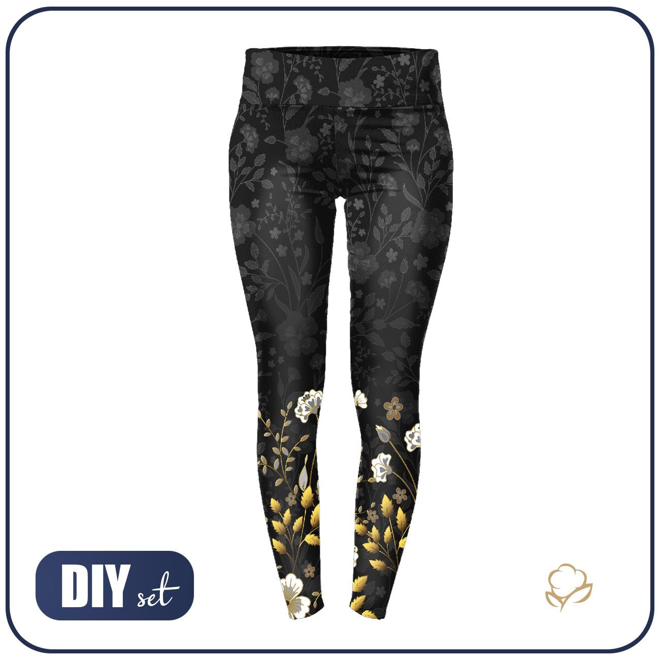 LEGGINSY SPORTOWE - KWIATY (wzór 8) / czarny