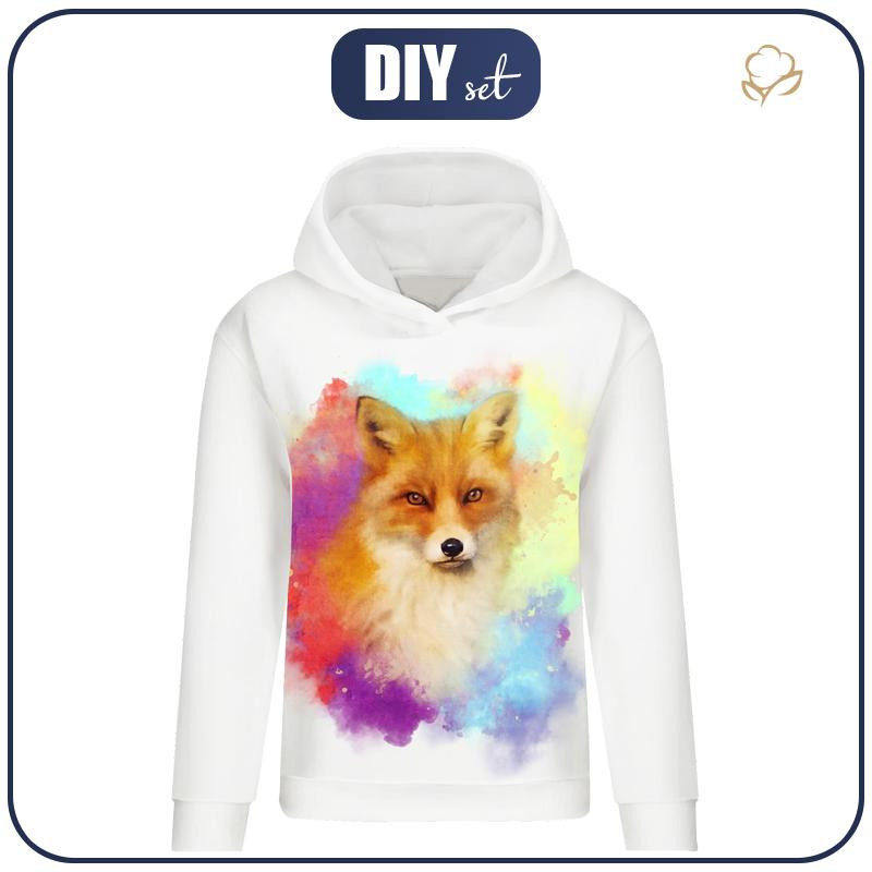 BLUZA DAMSKA (POLA) CLASSIC Z KAPTUREM - LIS / tęczowy -  dzianina pętelkowa