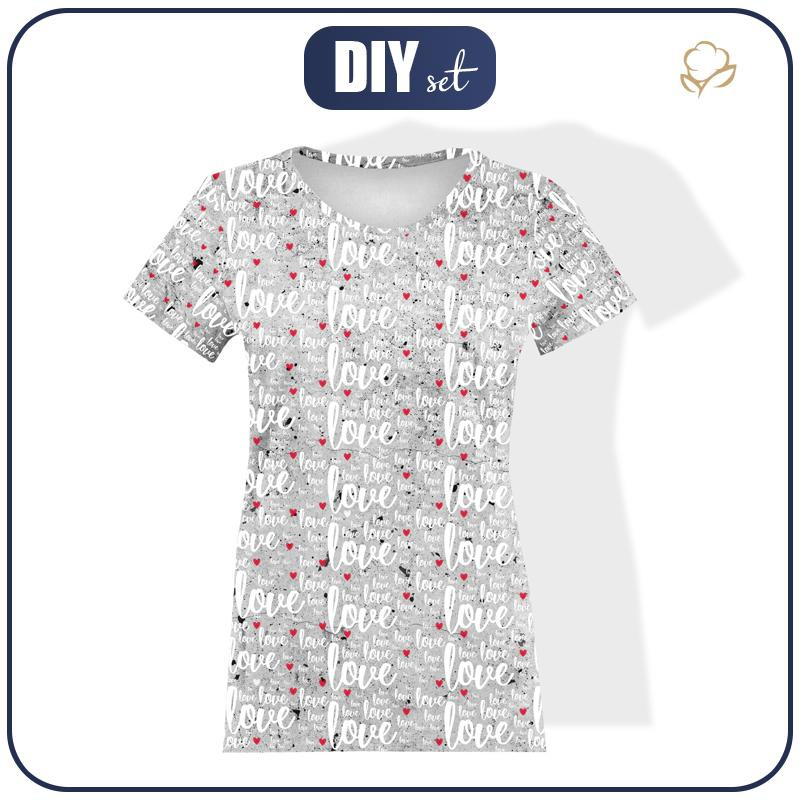 T-SHIRT DAMSKI - LOVE BIAŁY / beton - single jersey