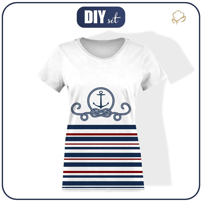 T-SHIRT DAMSKI - KOTWICA / paski (marine) - single jersey